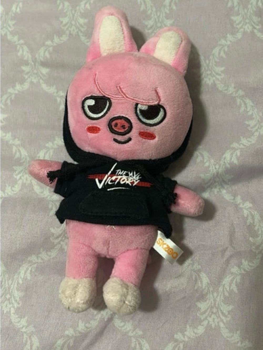 Pink Plush pig in Black Hoodie by Skoo — Cute Cuddly Stuffed Animal